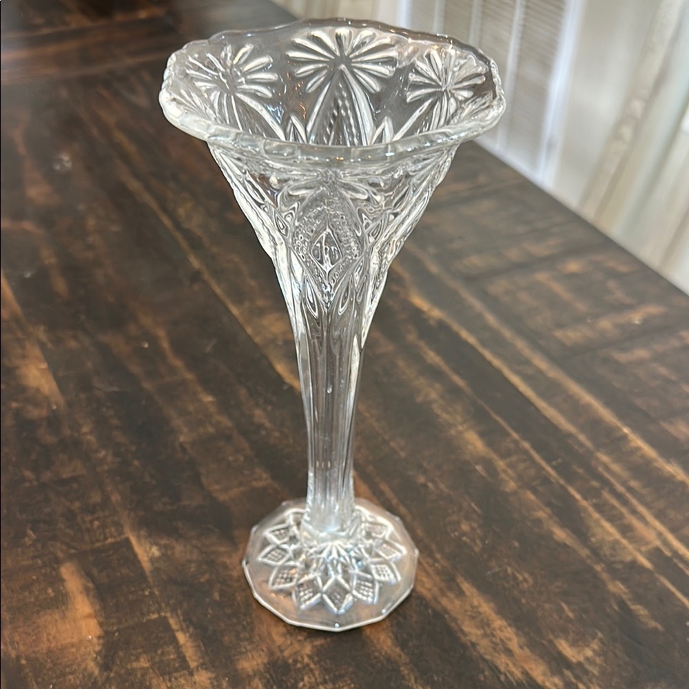 White Crystal Cut Vase with Textured Accents